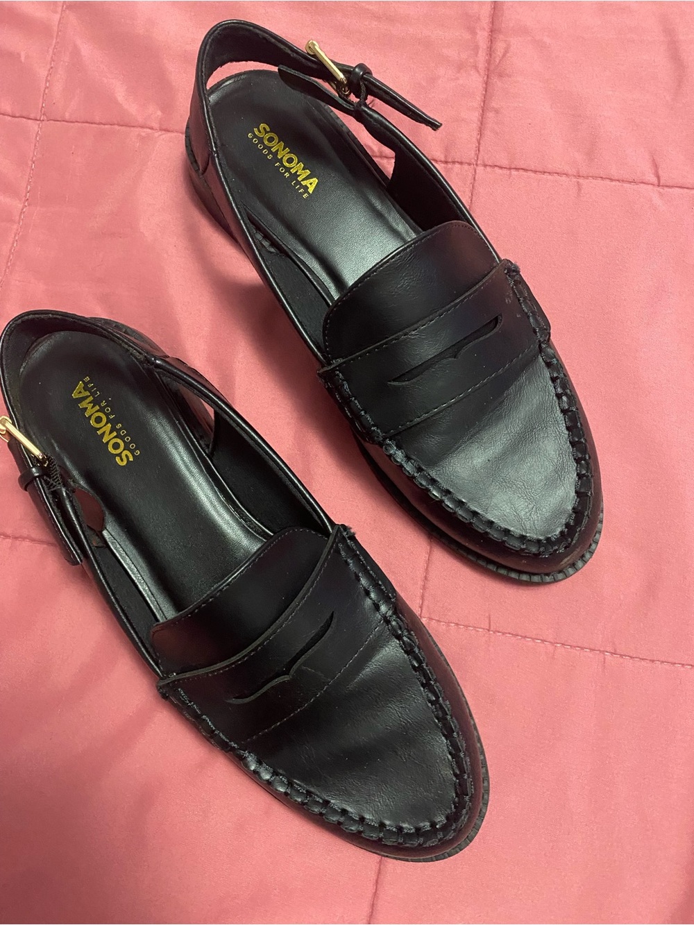 Sonoma Black Leather Slingback Penny Loafers Sz 7.5